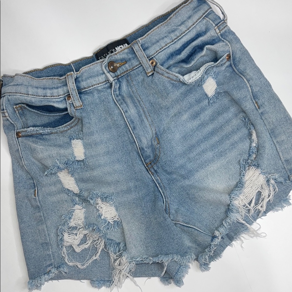 Fashion Nova Light Blue Distressed Jean Shorts Women's size 27 - Picture 1 of 8